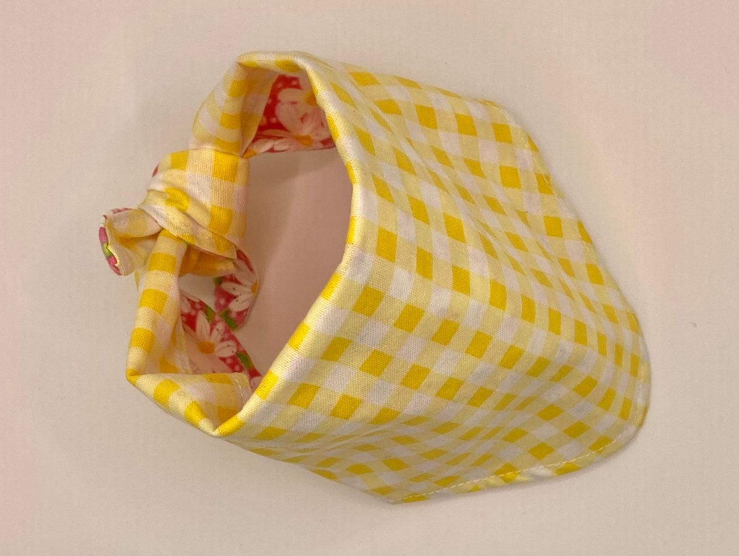 Tie on Dog Bandana, Reversible Dog Bandana, Yellow Plaid Daisies
