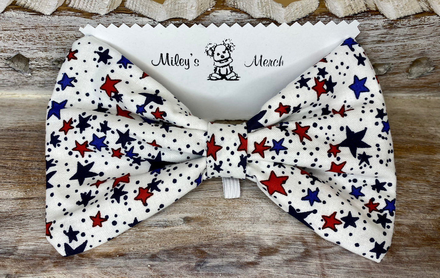 Dog Bow Tie, White Stars