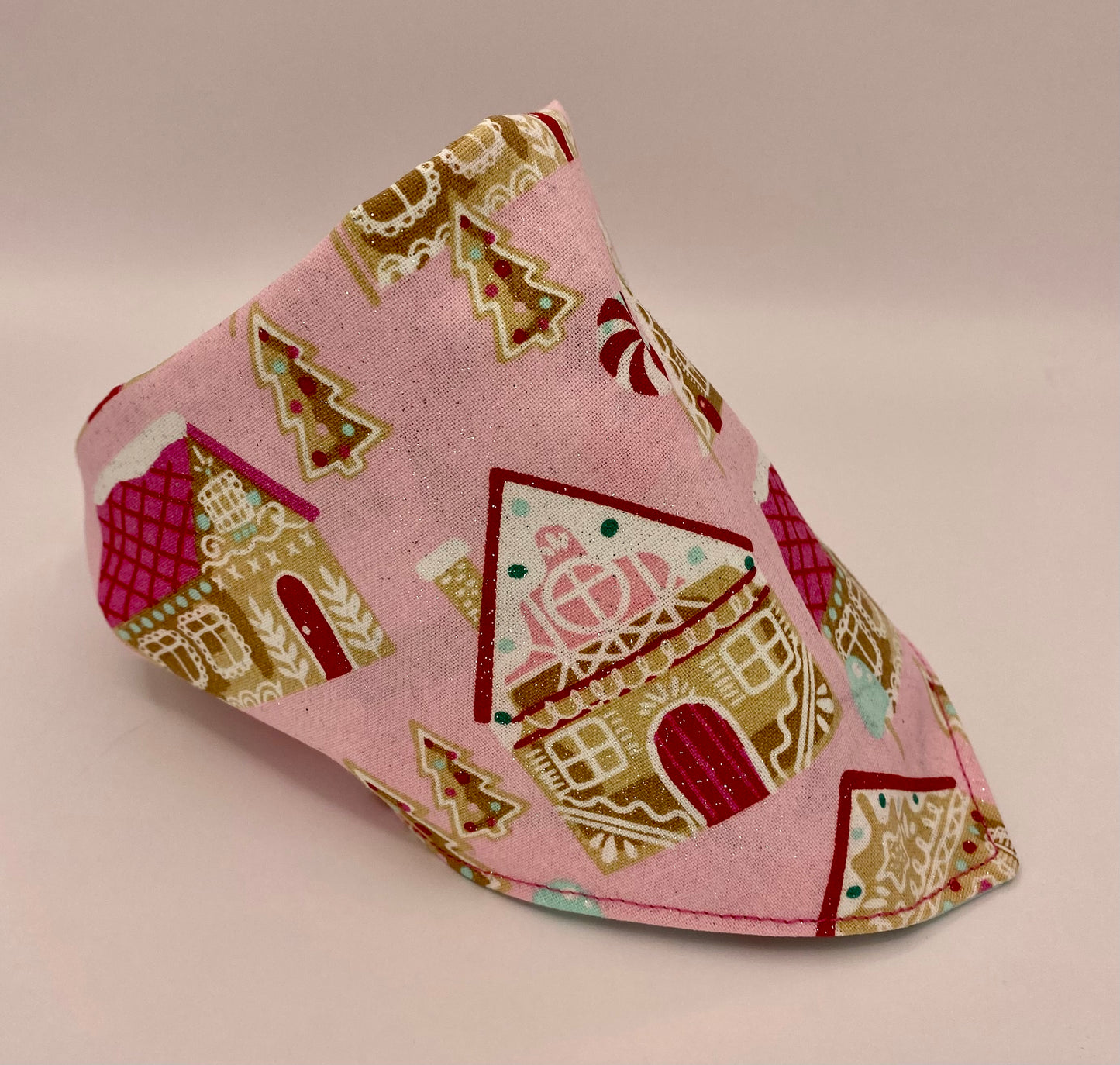 Tie On Dog Bandana, Reversible Dog Bandana, Glitter Gingerbread Houses & Cars