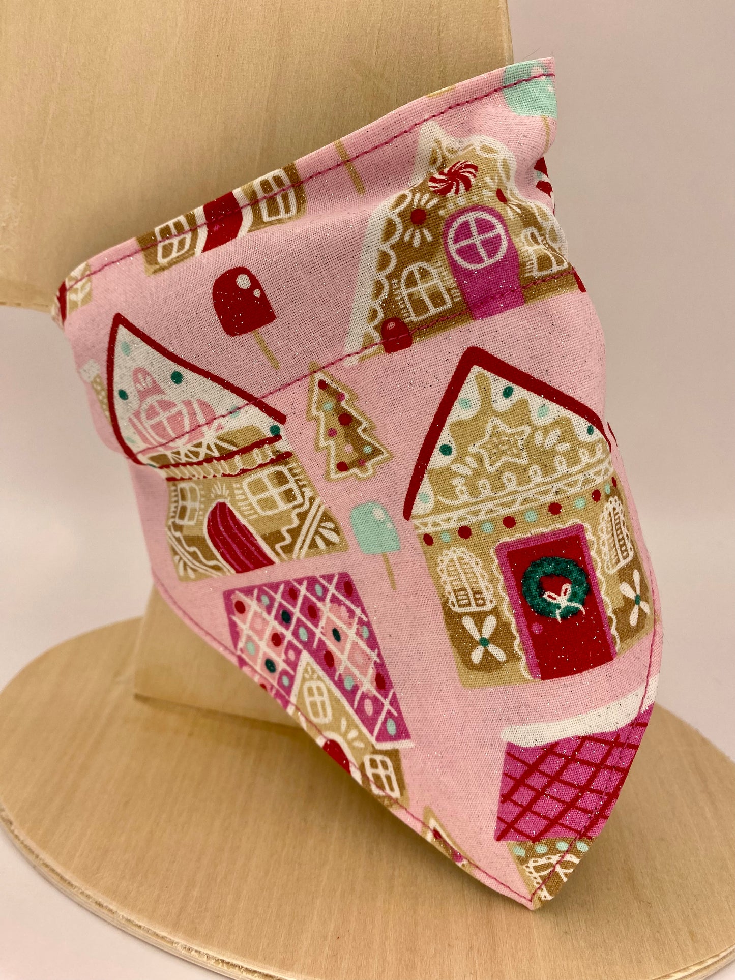 Over the Collar Dog Bandana, Reversible Dog Bandana, Glitter Gingerbread houses & Cars