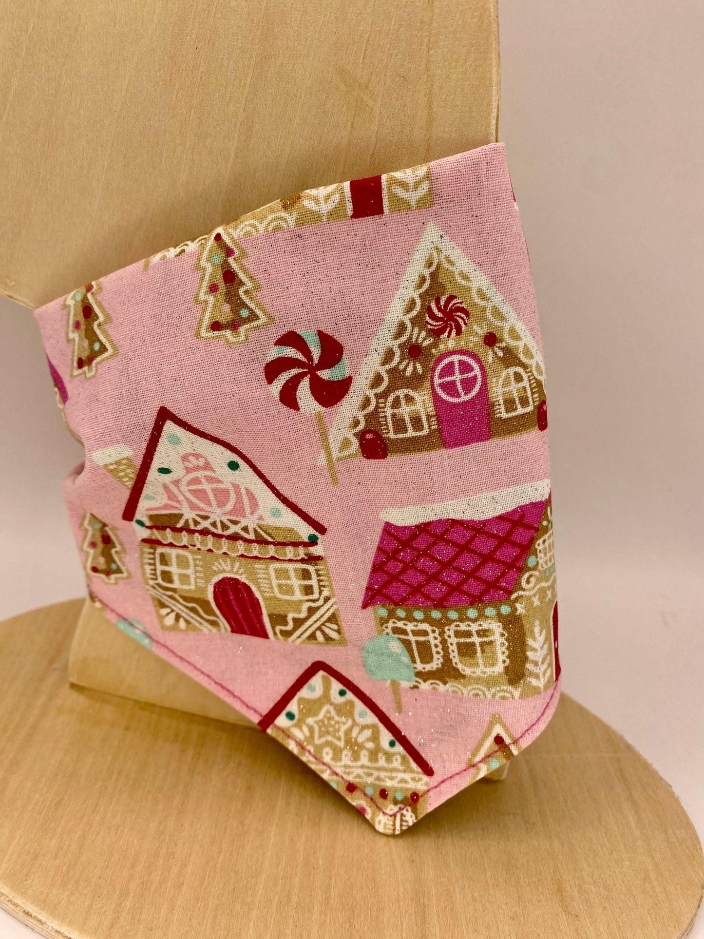 Tie On Dog Bandana, Reversible Dog Bandana, Glitter Gingerbread Houses & Cars