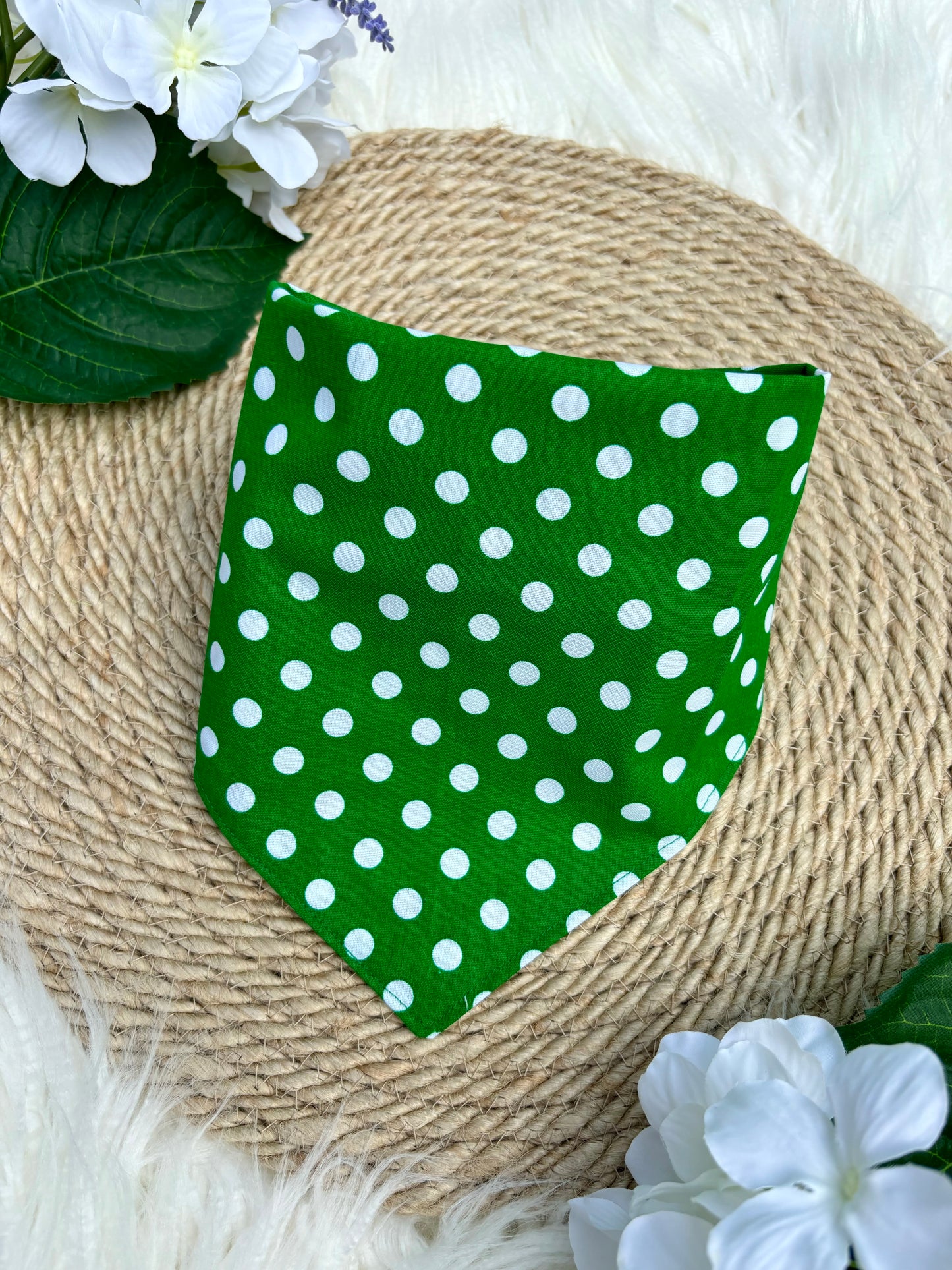 Tie On Dog Bandana, Reversible Dog Bandana, Citrus Stripe & Green Poka Dot