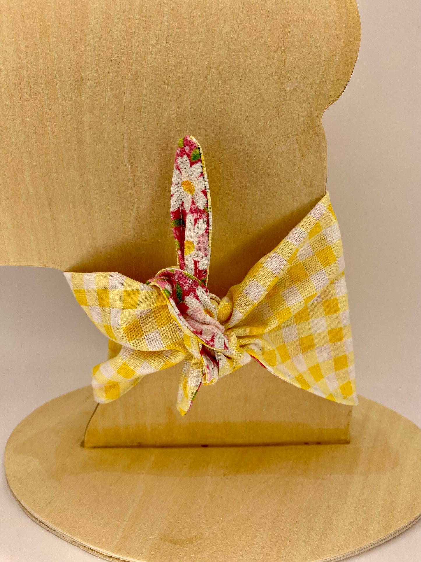 Tie on Dog Bandana, Reversible Dog Bandana, Yellow Plaid Daisies