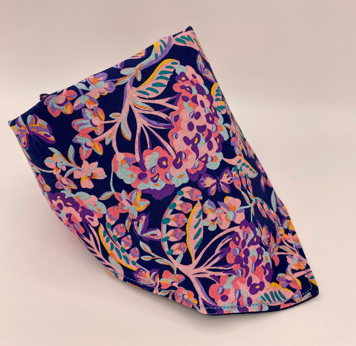 Tie on Dog Bandana, Reversible Dog Bandana, Navy Flowers