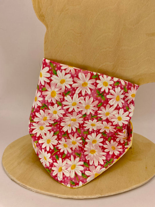 Tie on Dog Bandana, Reversible Dog Bandana, Yellow Plaid Daisies