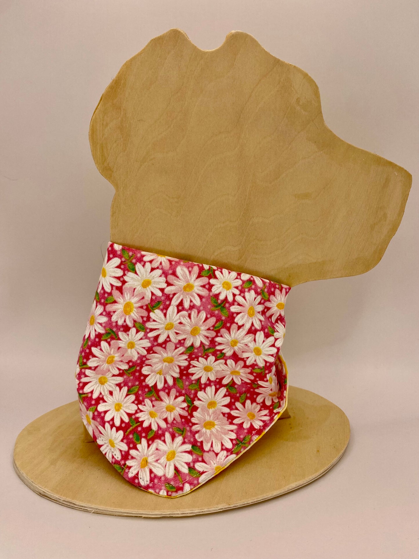 Tie on Dog Bandana, Reversible Dog Bandana, Yellow Plaid Daisies