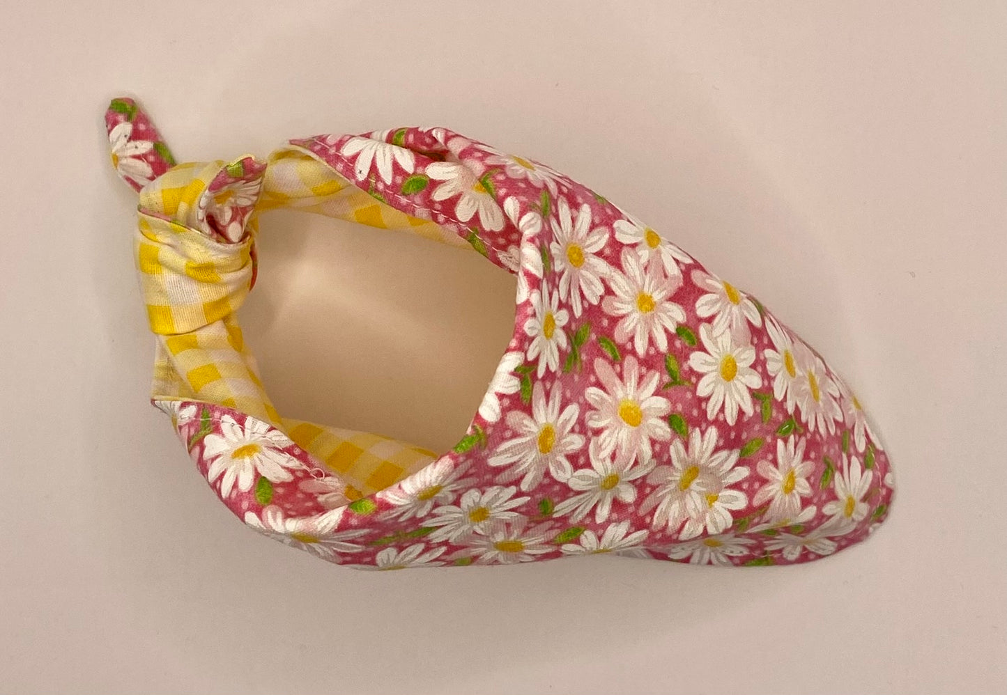 Tie on Dog Bandana, Reversible Dog Bandana, Yellow Plaid Daisies