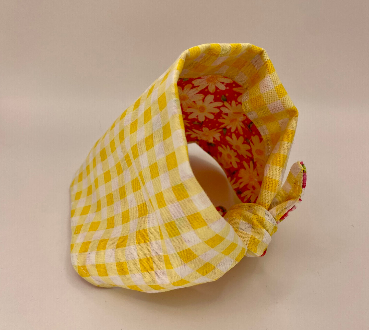 Tie on Dog Bandana, Reversible Dog Bandana, Yellow Plaid Daisies