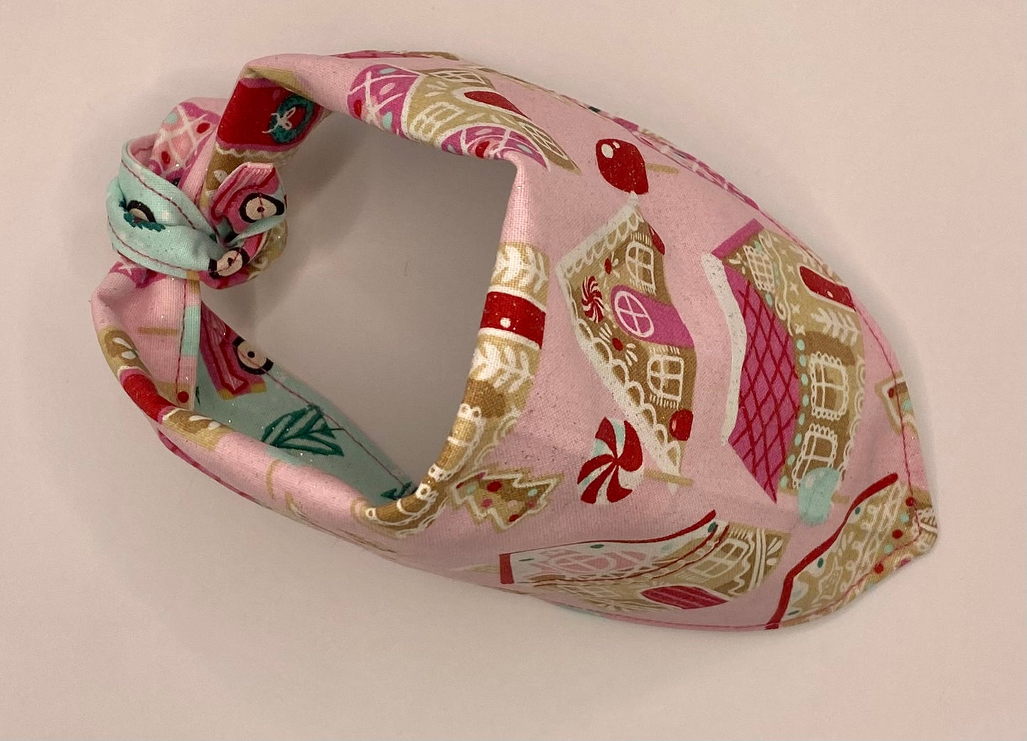 Tie On Dog Bandana, Reversible Dog Bandana, Glitter Gingerbread Houses & Cars