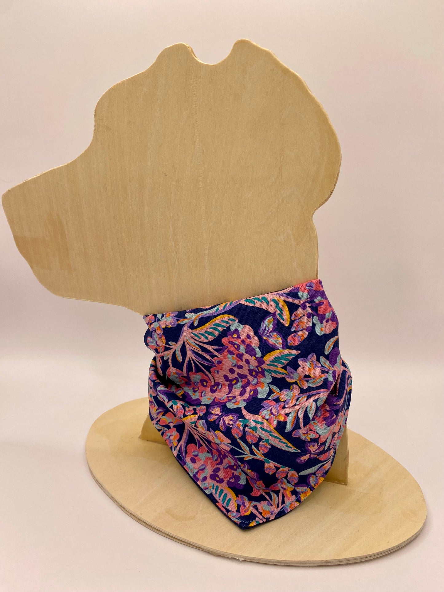 Tie on Dog Bandana, Reversible Dog Bandana, Navy Flowers