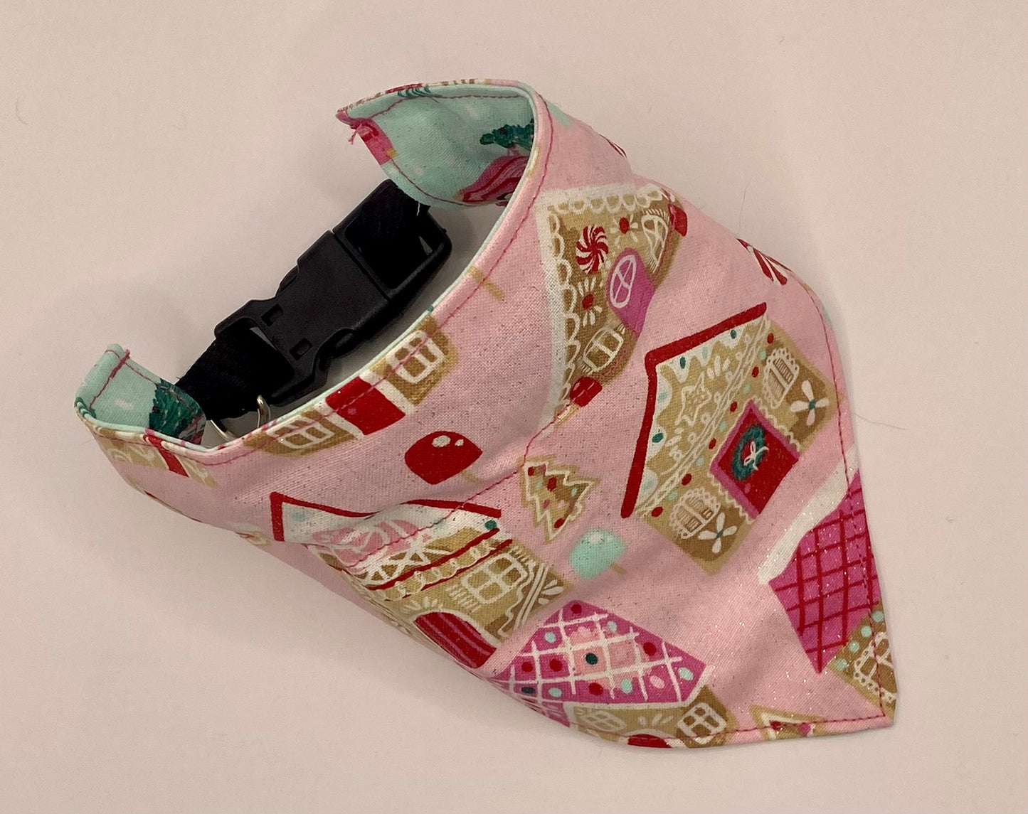 Over the Collar Dog Bandana, Reversible Dog Bandana, Glitter Gingerbread houses & Cars