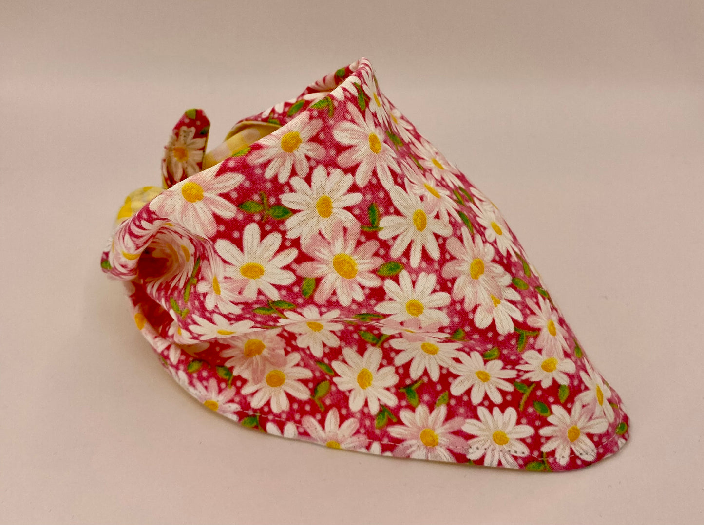Tie on Dog Bandana, Reversible Dog Bandana, Yellow Plaid Daisies