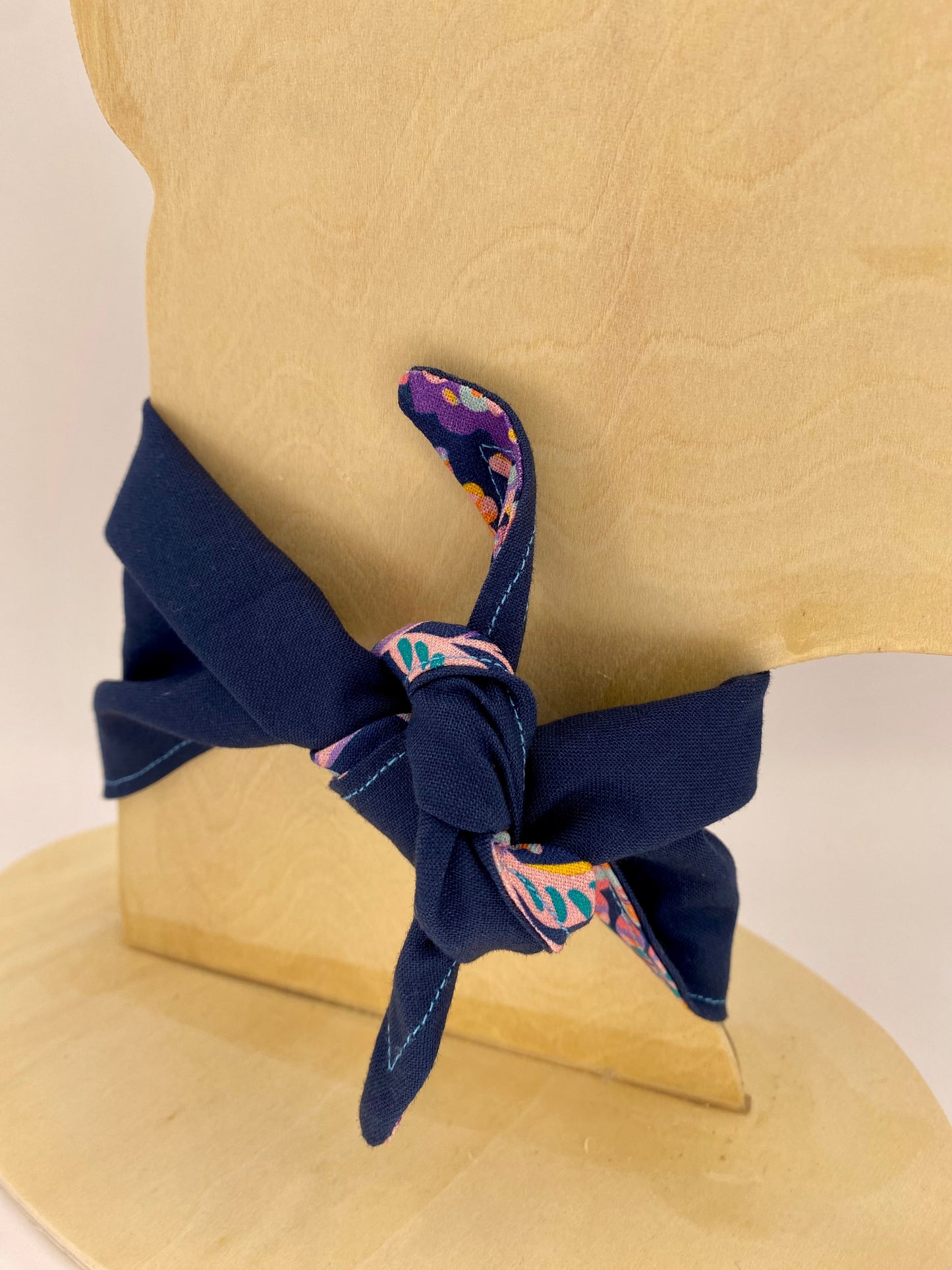 Tie on Dog Bandana, Reversible Dog Bandana, Navy Flowers