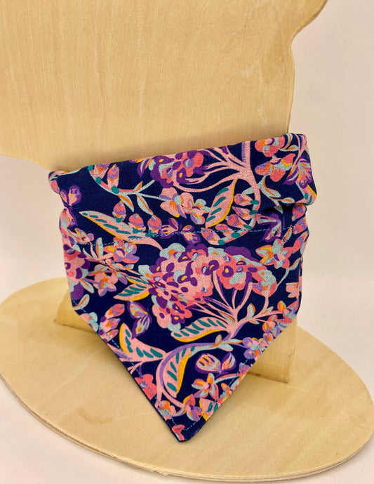 Over the Collar Dog Bandana, Reversible Dog Bandana, Navy Flowers