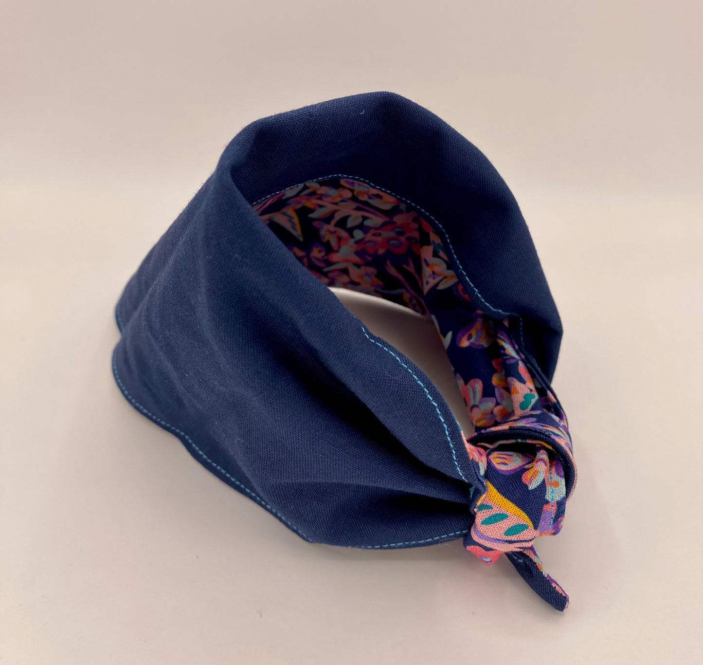 Tie on Dog Bandana, Reversible Dog Bandana, Navy Flowers