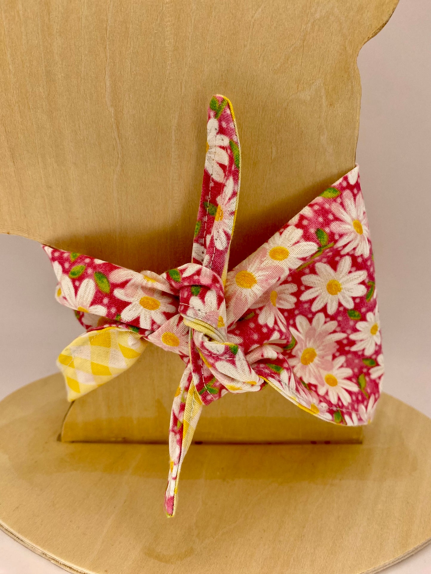Tie on Dog Bandana, Reversible Dog Bandana, Yellow Plaid Daisies