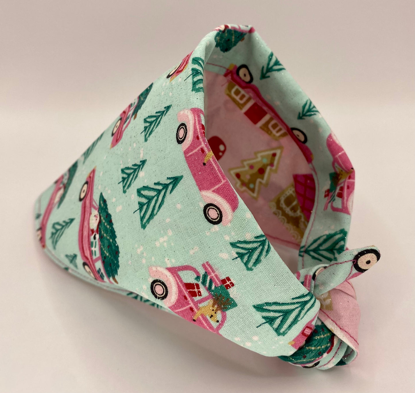 Tie On Dog Bandana, Reversible Dog Bandana, Glitter Gingerbread Houses & Cars