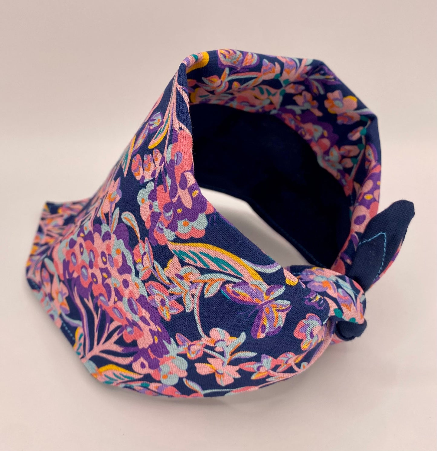 Tie on Dog Bandana, Reversible Dog Bandana, Navy Flowers