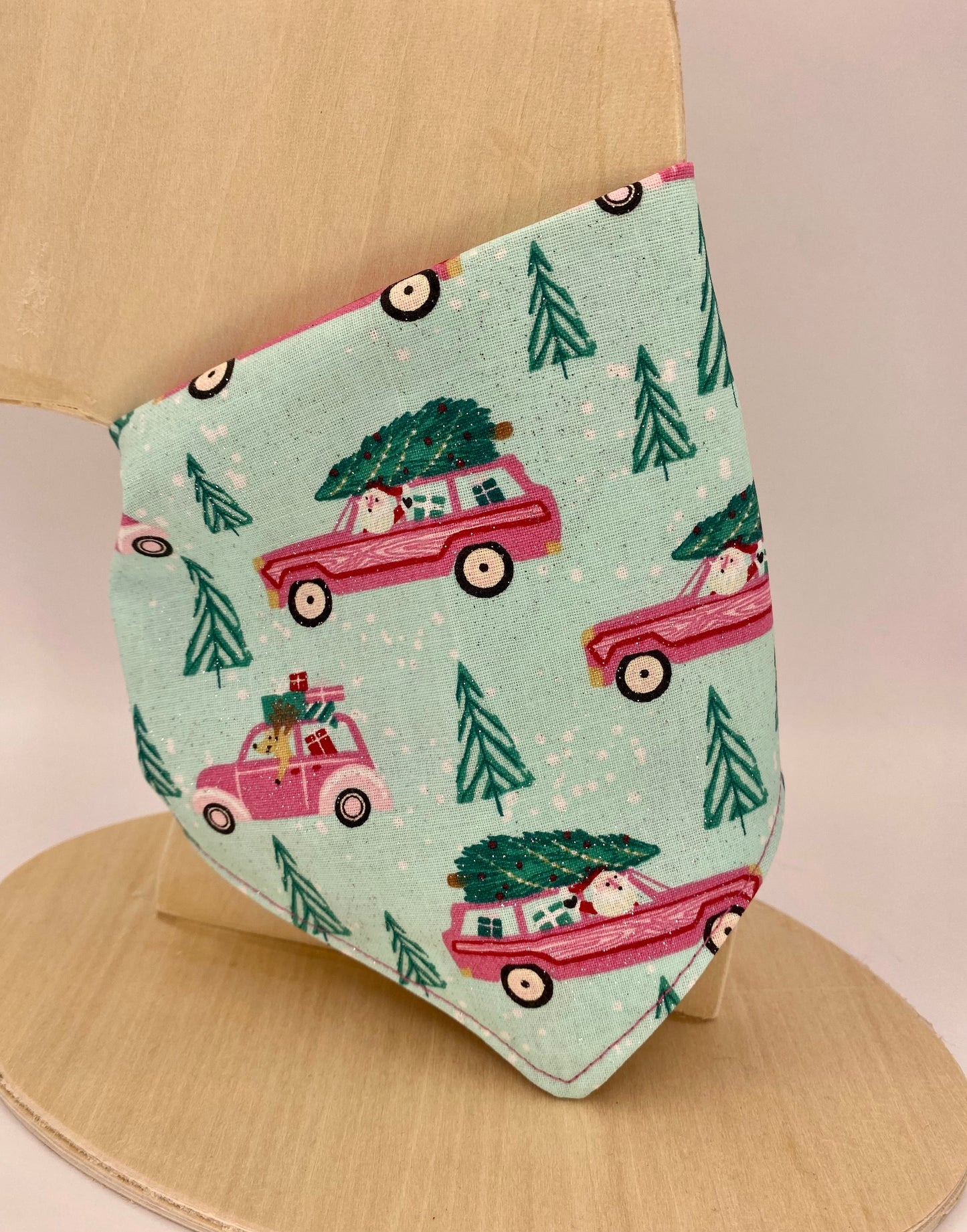 Tie On Dog Bandana, Reversible Dog Bandana, Glitter Gingerbread Houses & Cars