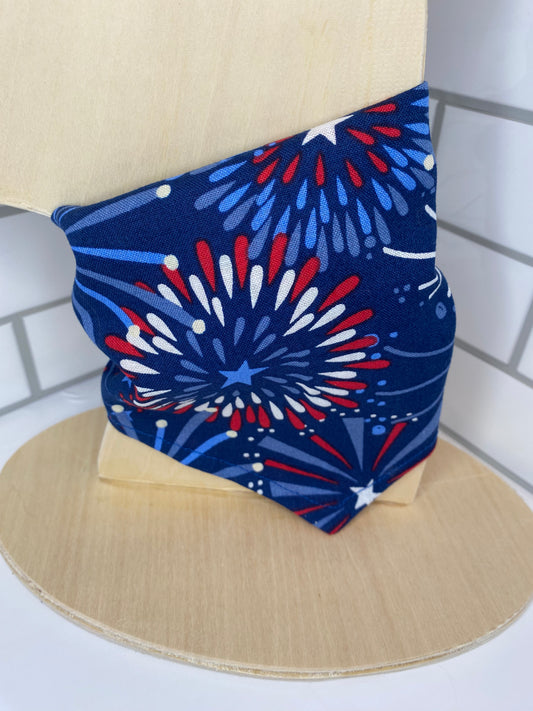 Tie on Dog Bandana, Reversible Dog Bandana, Fireworks & Stars