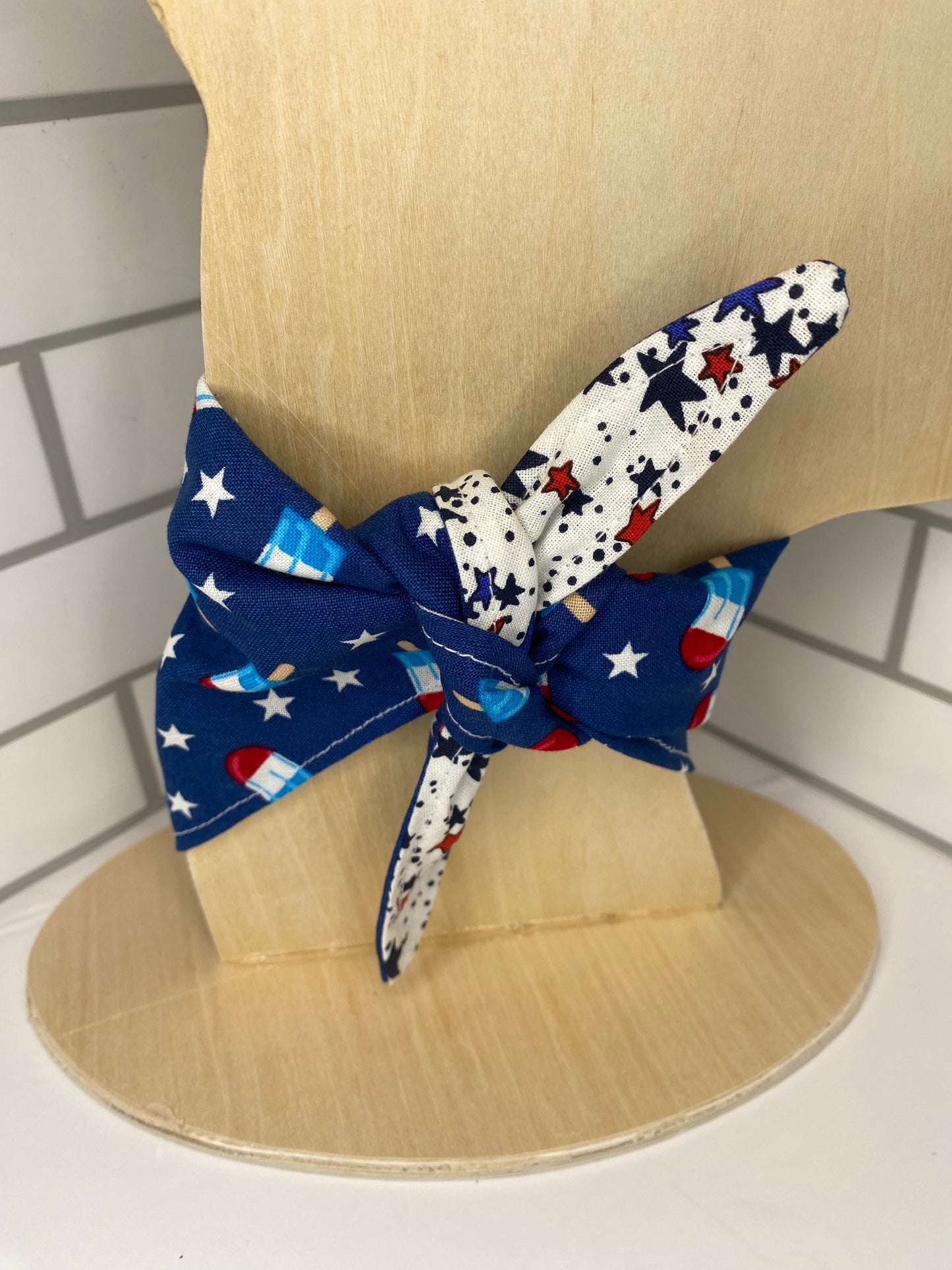 Tie on Dog Bandana, Reversible Dog Bandana, Popsicles & Stars