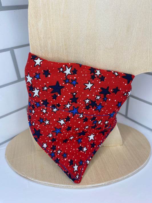 Over the Collar Dog Bandana, Reversible Dog Bandana, Red Stars & Fireworks