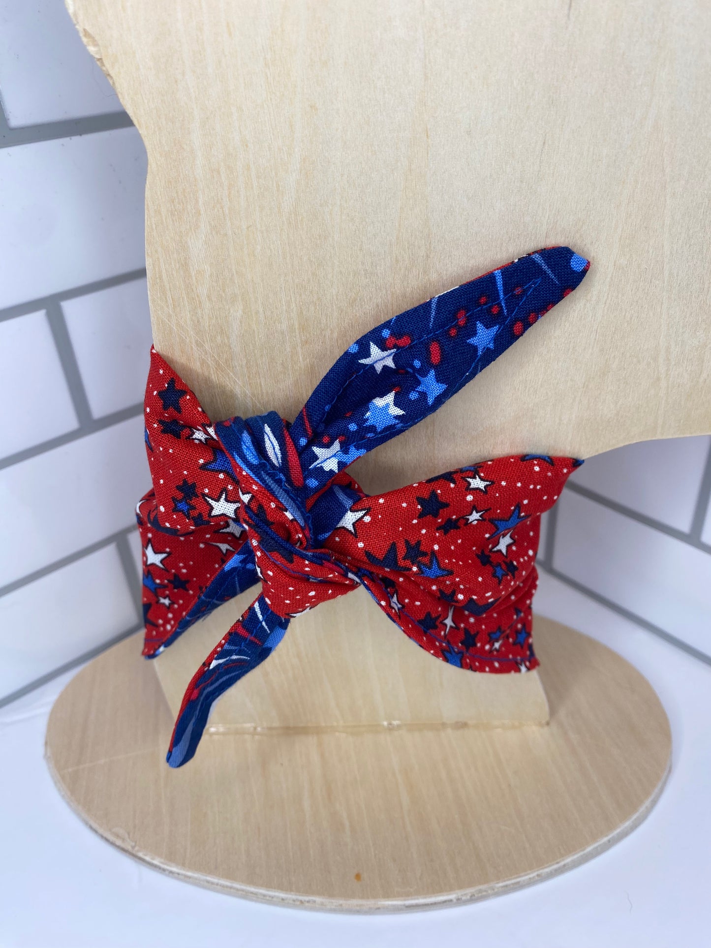 Tie on Dog Bandana, Reversible Dog Bandana, Fireworks & Stars