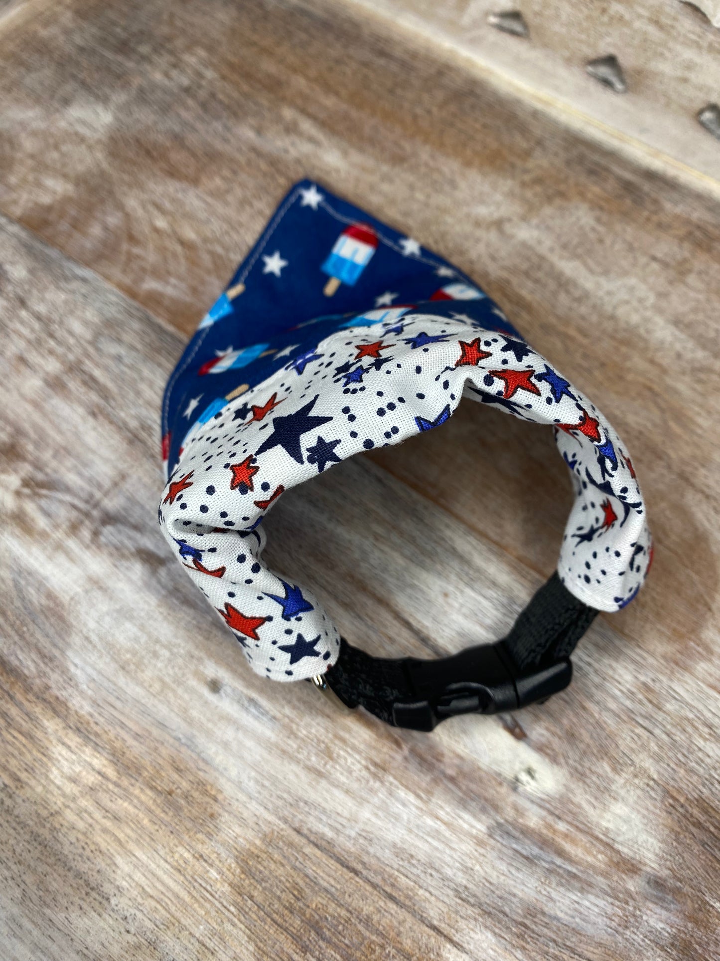 Over the Collar Dog Bandana, Reversible Dog Bandana, White Stars & Popsicles