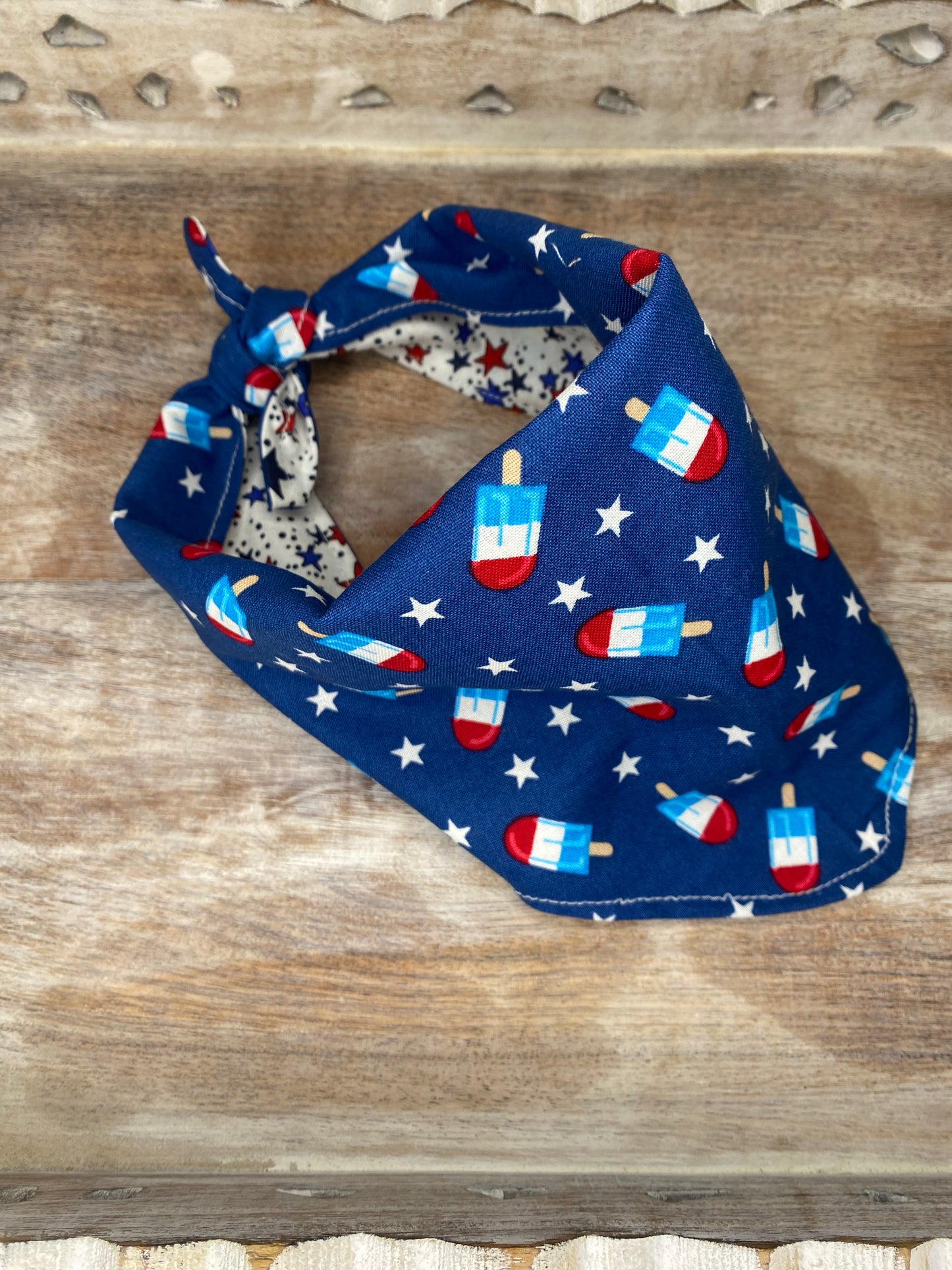 Tie on Dog Bandana, Reversible Dog Bandana, Popsicles & Stars