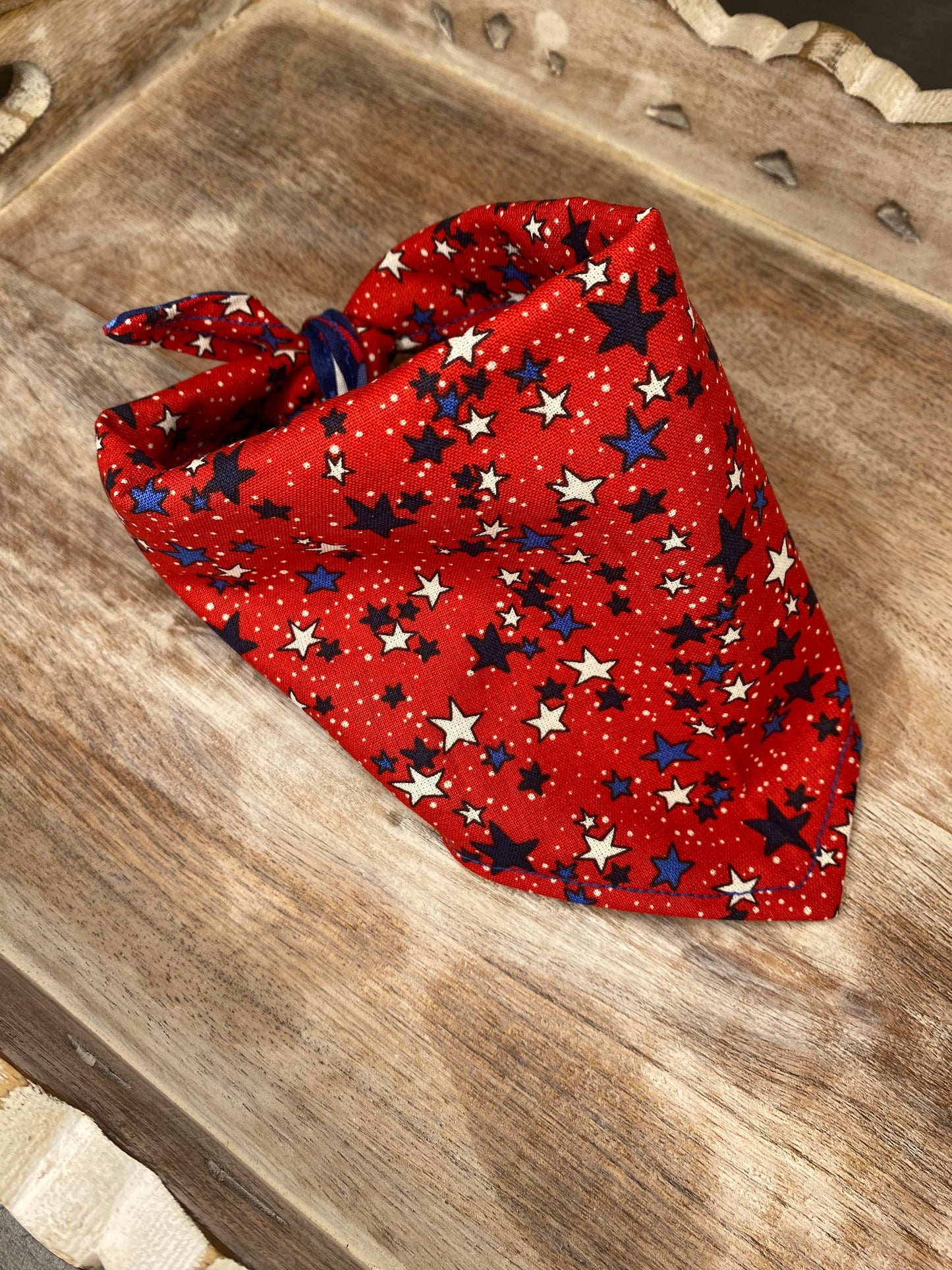 Tie on Dog Bandana, Reversible Dog Bandana, Fireworks & Stars