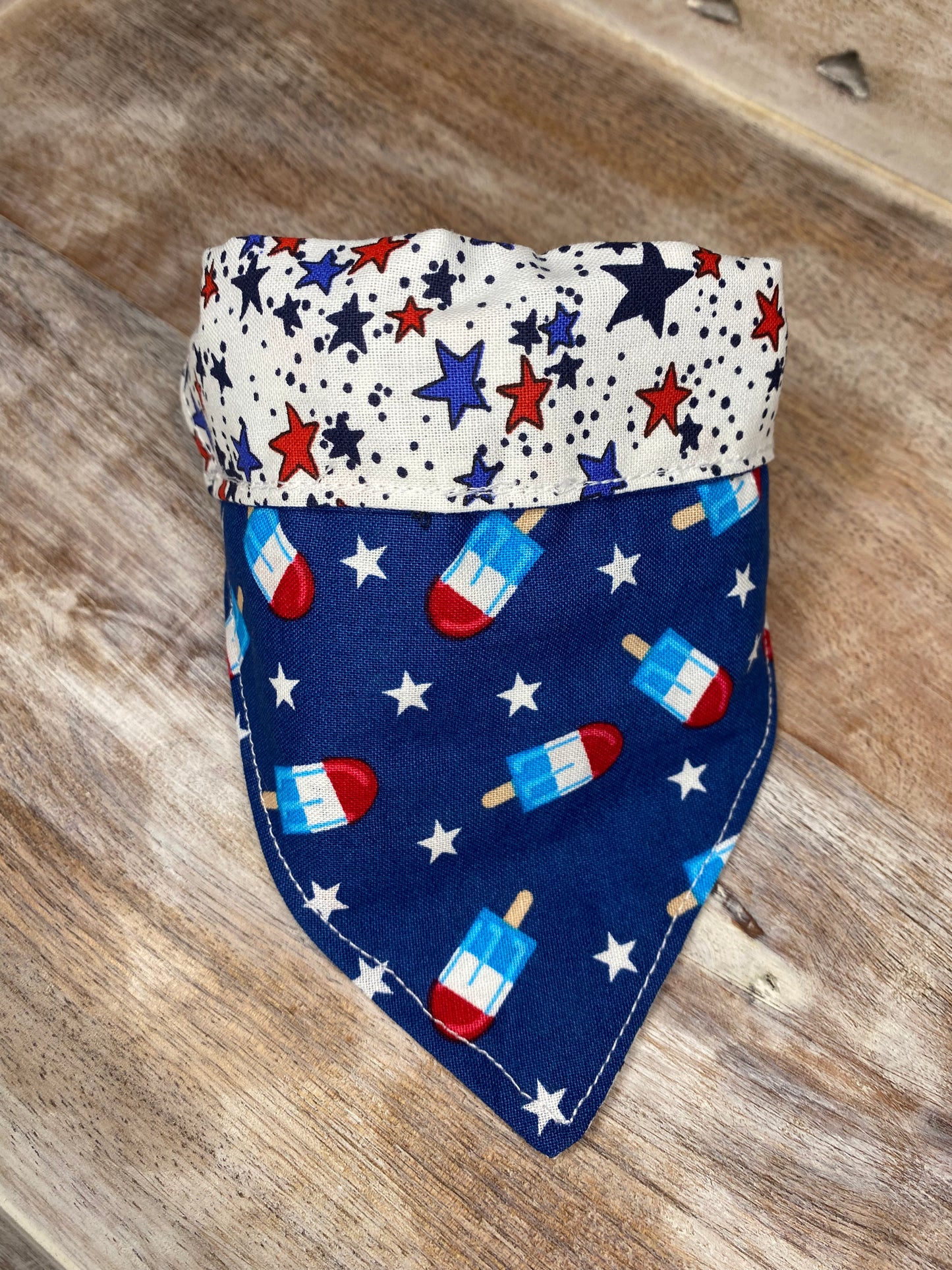 Over the Collar Dog Bandana, Reversible Dog Bandana, White Stars & Popsicles