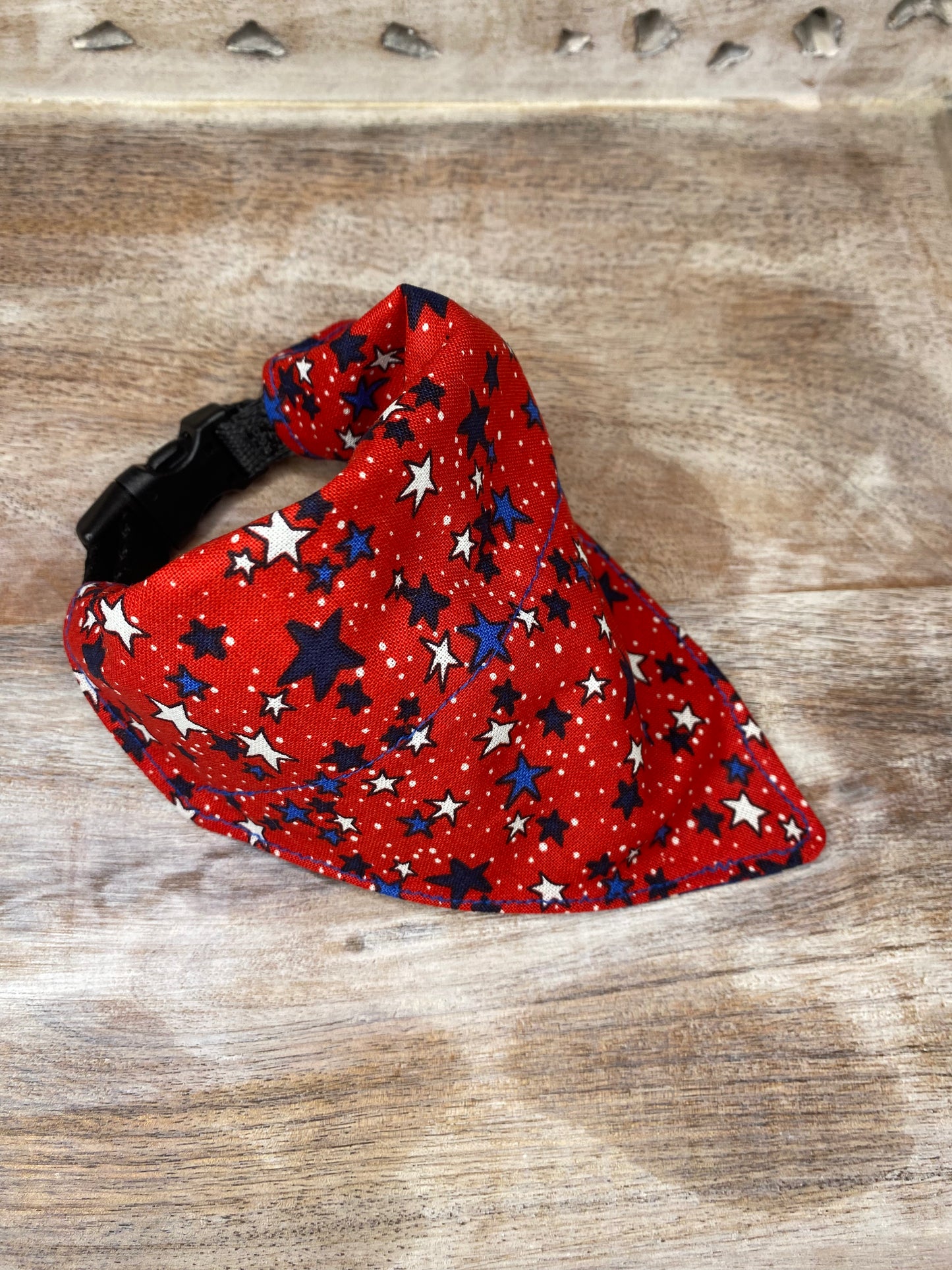 Over the Collar Dog Bandana, Reversible Dog Bandana, Red Stars & Fireworks