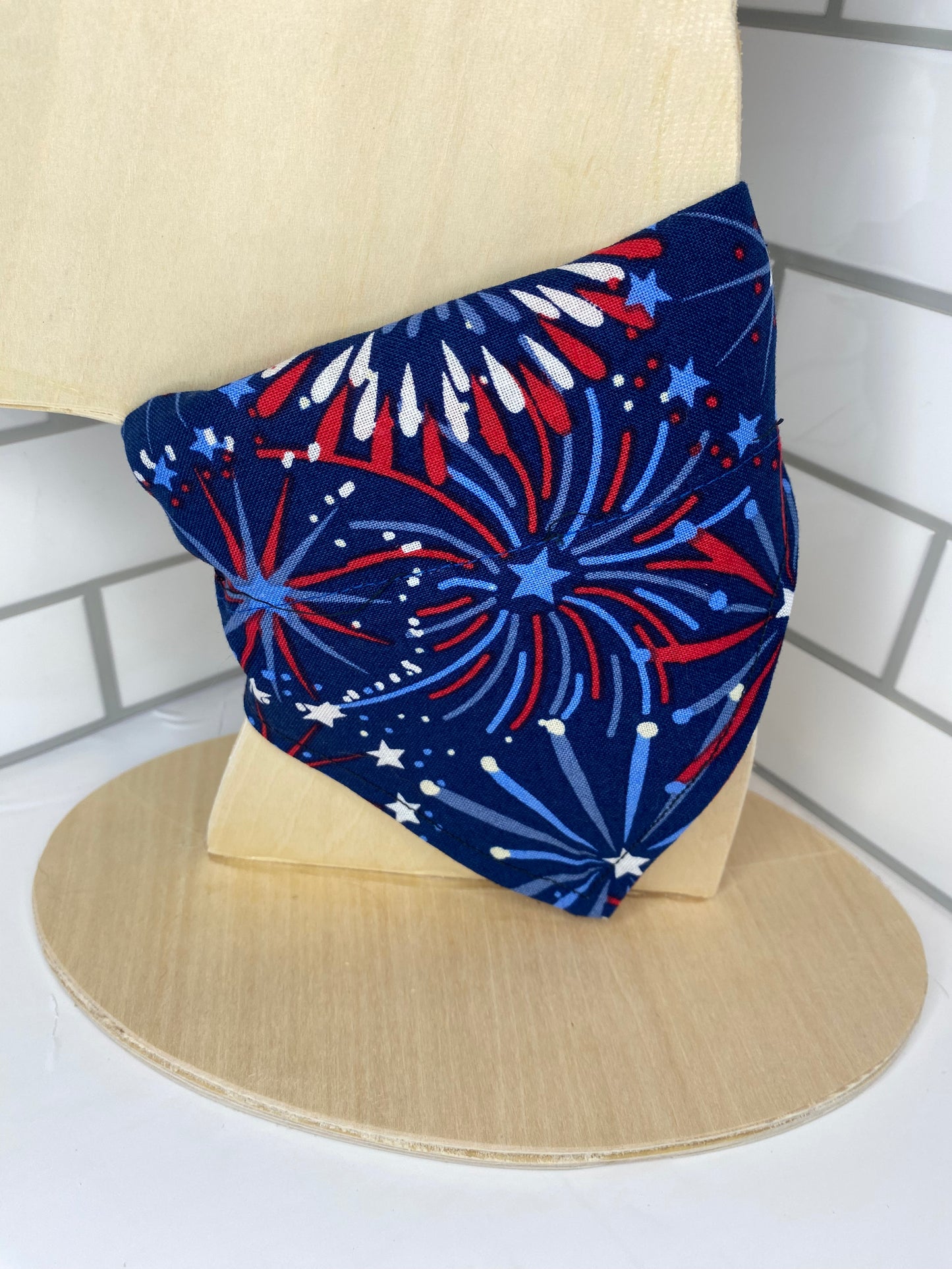 Over the Collar Dog Bandana, Reversible Dog Bandana, Fireworks & Stars
