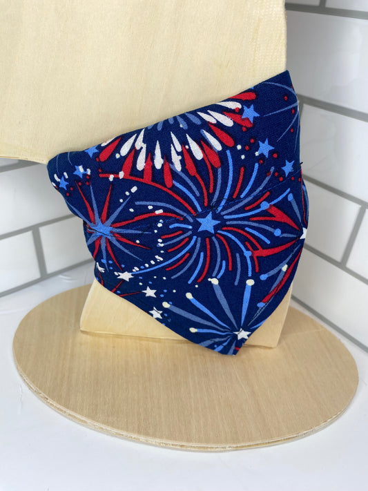 Over the Collar Dog Bandana, Reversible Dog Bandana, Fireworks & Stars