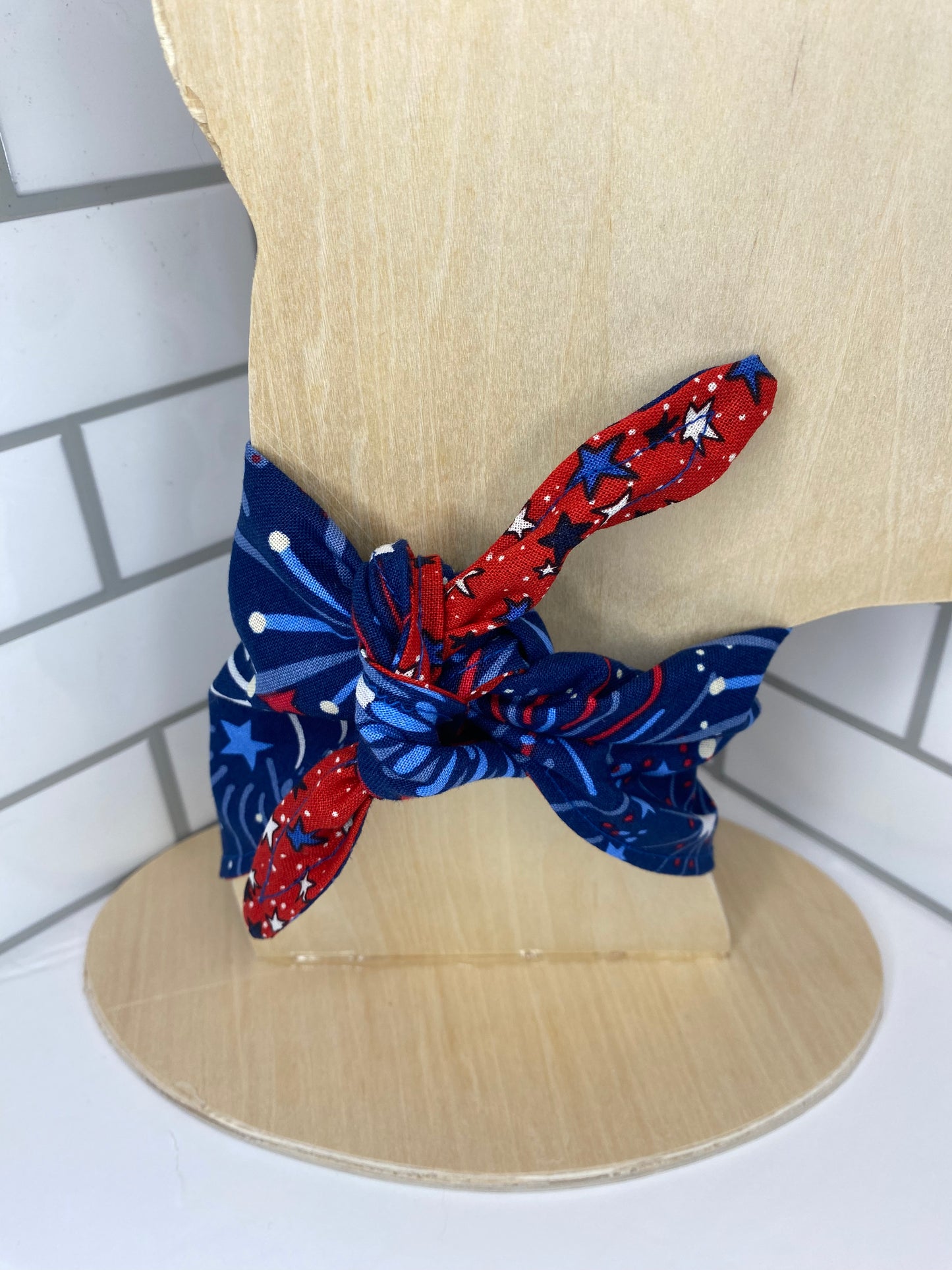 Tie on Dog Bandana, Reversible Dog Bandana, Fireworks & Stars