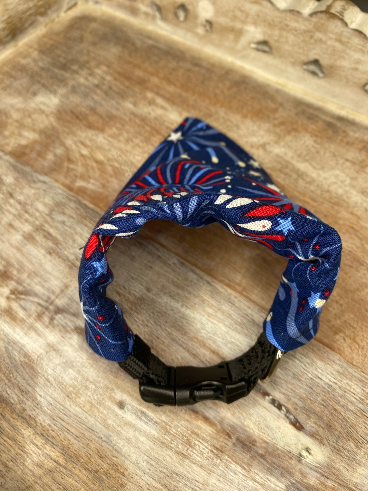 Over the Collar Dog Bandana, Reversible Dog Bandana, Fireworks & Stars