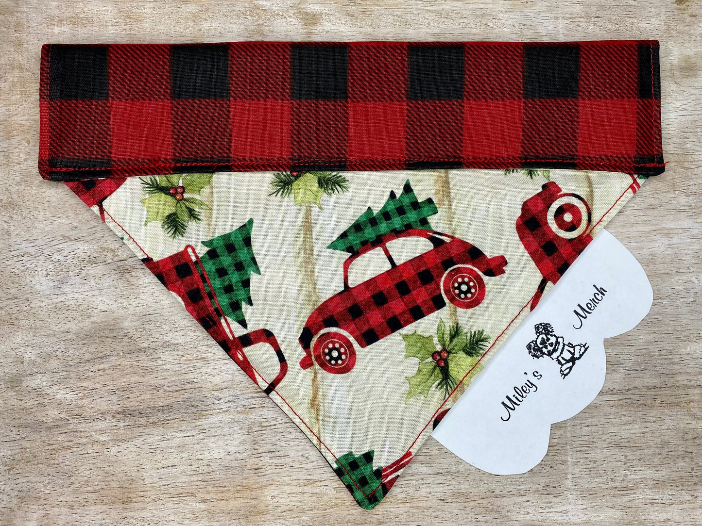 Over the Collar Dog Bandana, Reversible Dog Bandana, Buffalo Plaid & Camper Van Pattern