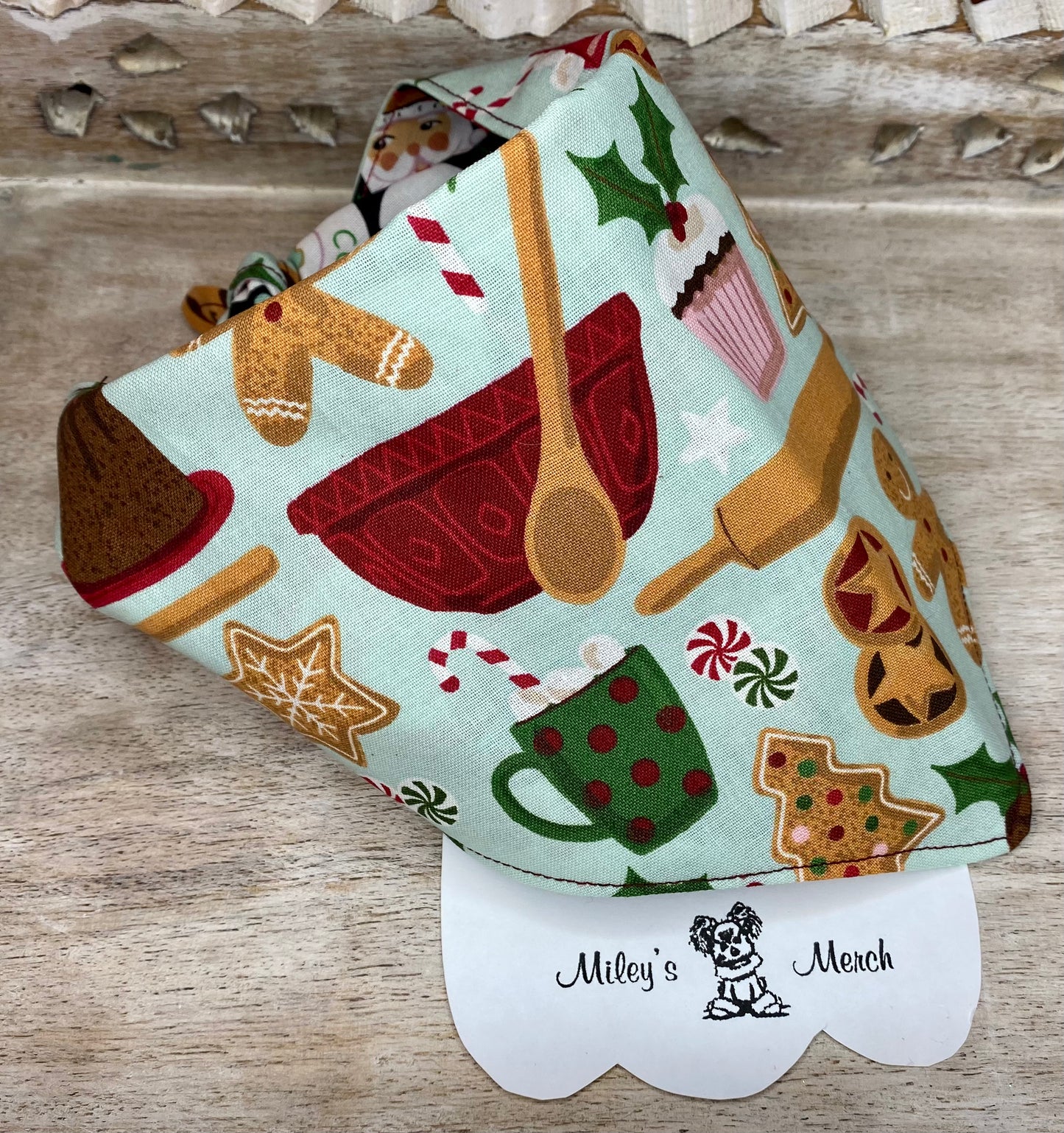 Tie on Dog Bandana, Reversible Dog Bandana, Baking Cookies & Santa Cookies Pattern