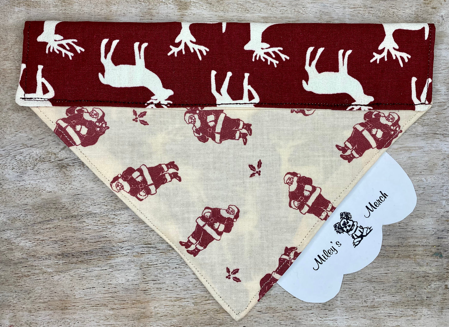 Over the Collar Dog Bandana, Reversible Dog Bandana, Reindeers & Santas