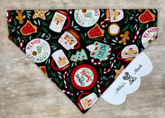 Over the Collar Dog Bandana, Reversible Dog Bandana, Santa Cookies & Baking Cookies
