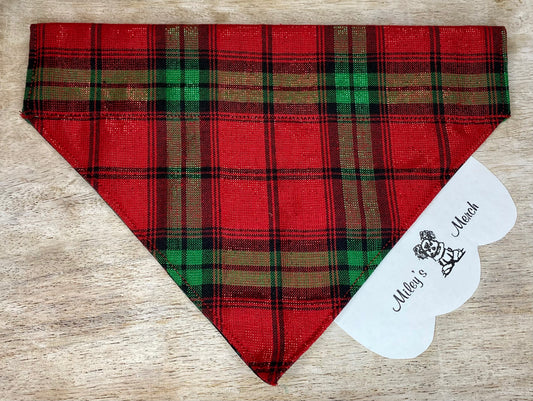 Over the Collar Dog Bandana, Reversible Dog Bandana, Red Plaid & Green Plaid