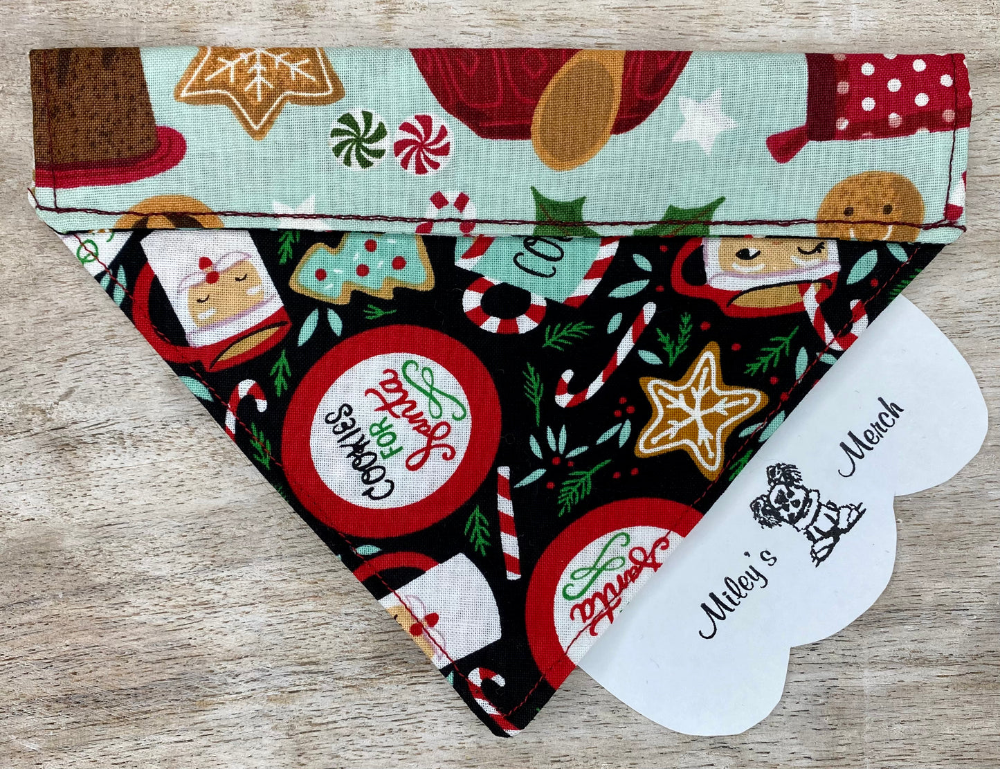 Over the Collar Dog Bandana, Reversible Dog Bandana, Baking Cookies & Santa Cookies Pattern