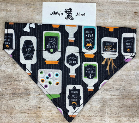 Over the Collar Dog Bandana, Reversible Dog Bandana, Potion Bottles
