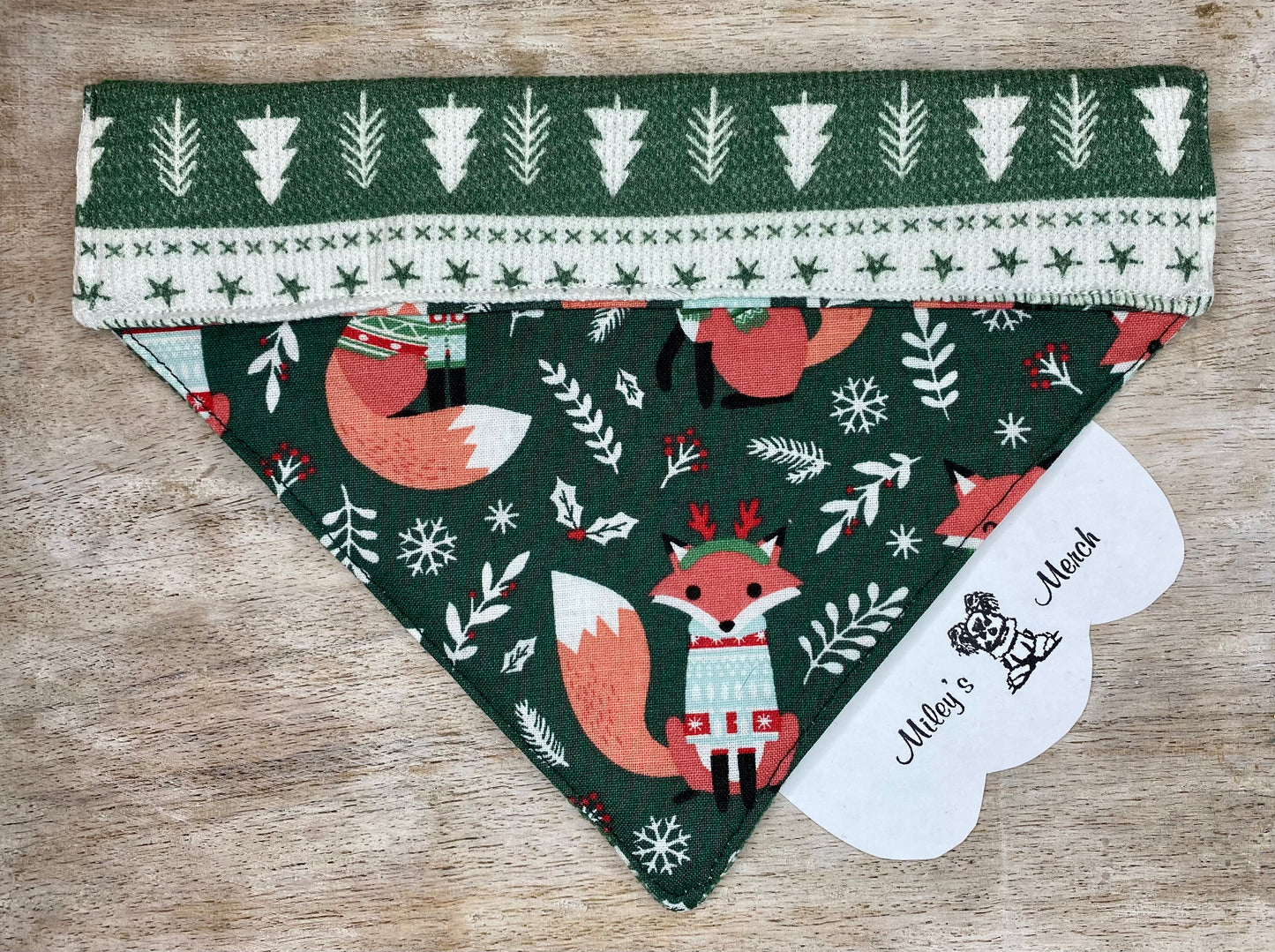 Over the Collar Dog Bandana, Reversible Dog Bandana, Sweater & Foxes