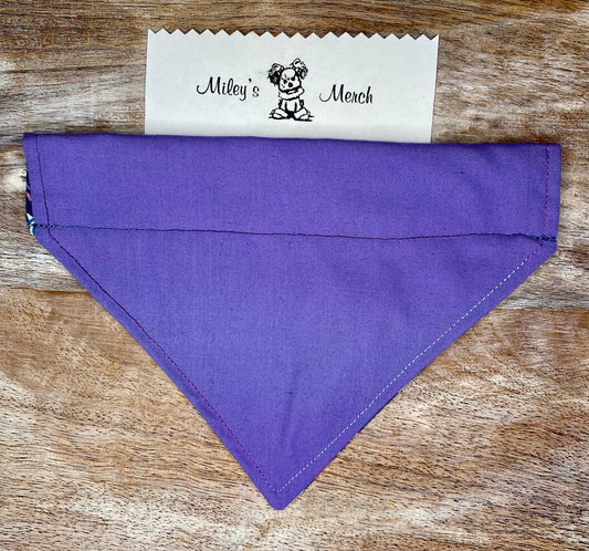 Over the Collar Dog Bandana, Reversible Dog Bandana, Purple & Flowers