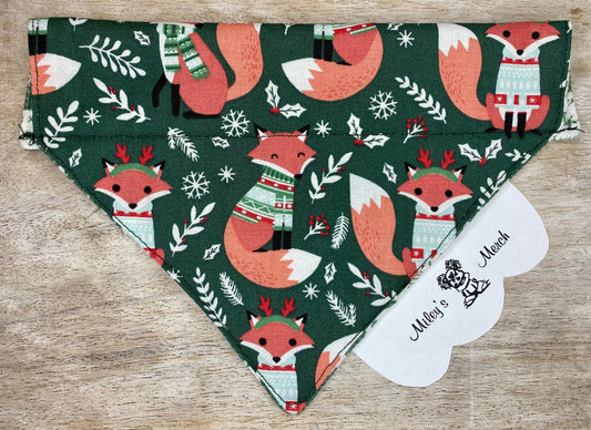 Over the Collar Dog Bandana, Reversible Dog Bandana, Foxes & Sweater Pattern