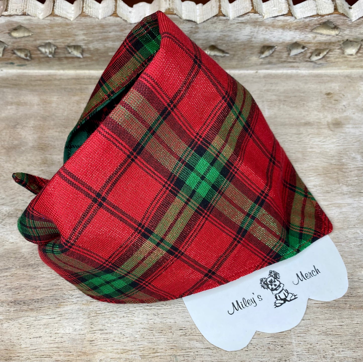 Tie on Dog Bandana, Reversible Dog Bandana, Red Plaid & Green Plaid