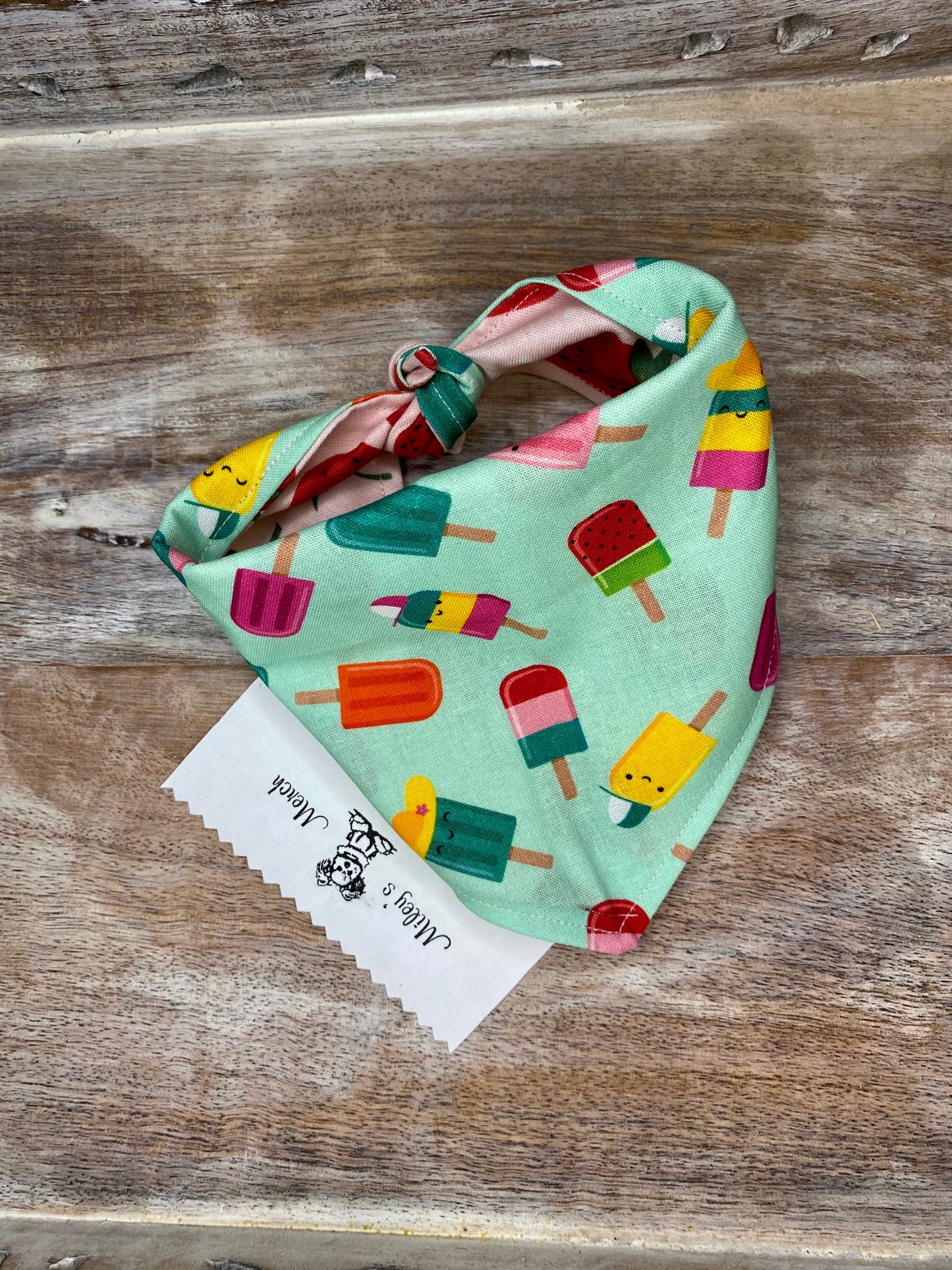 Tie on Dog Bandana, Reversible Dog Bandana, Popsicles & Stawberries
