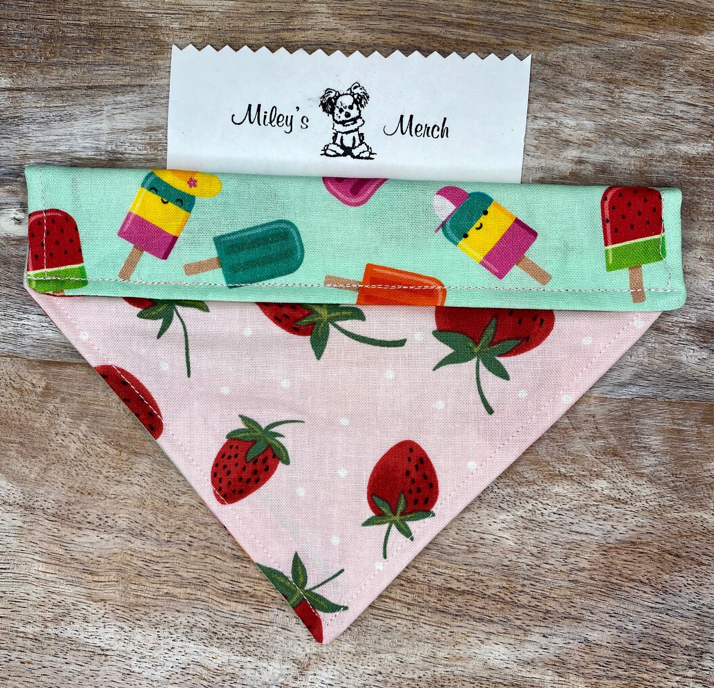 Over the Collar Dog Bandana, Reversible Dog Bandana, Popsicles & Strawberries