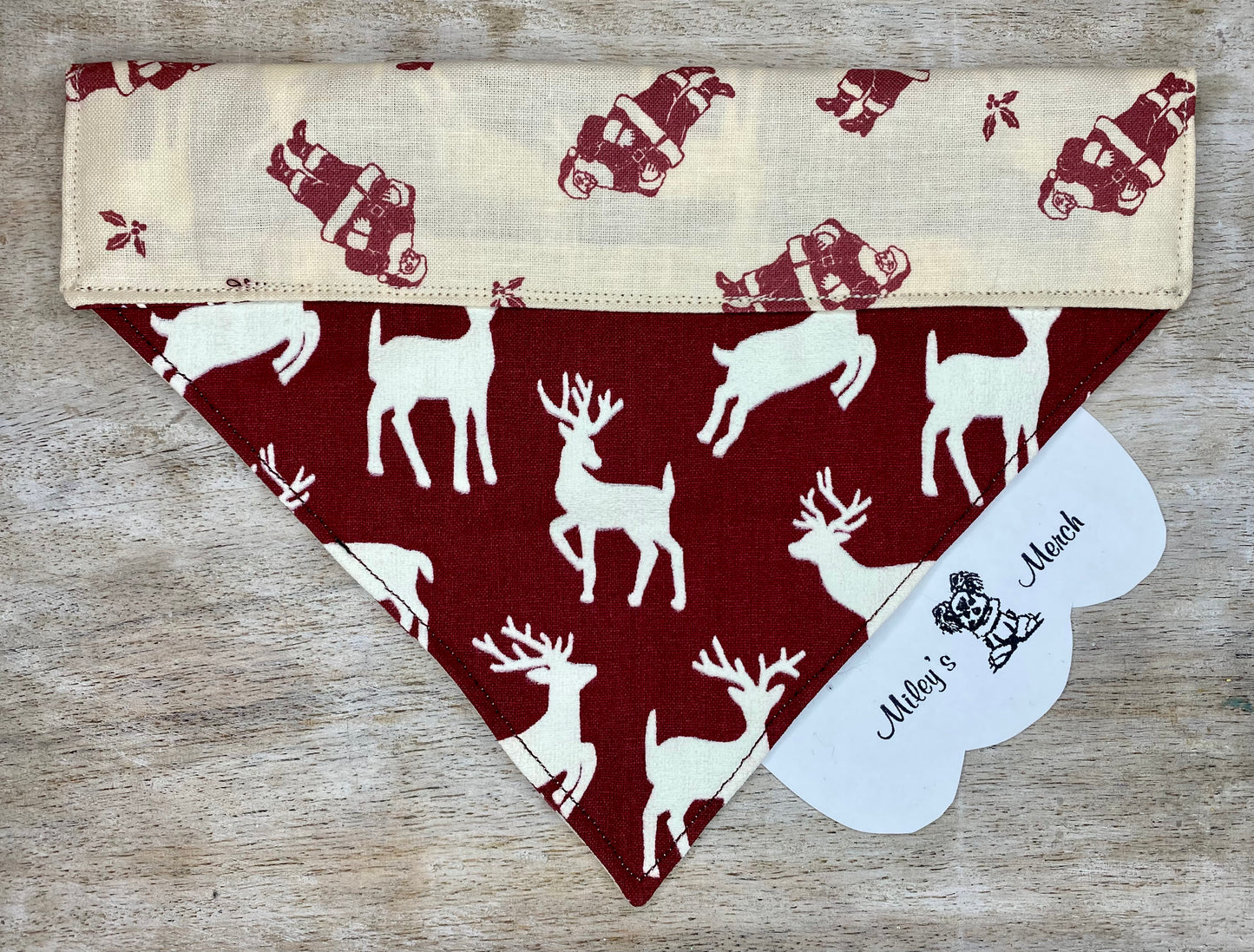 Over the Collar Dog Bandana, Reversible Dog Bandana, Santa’s & Reindeer
